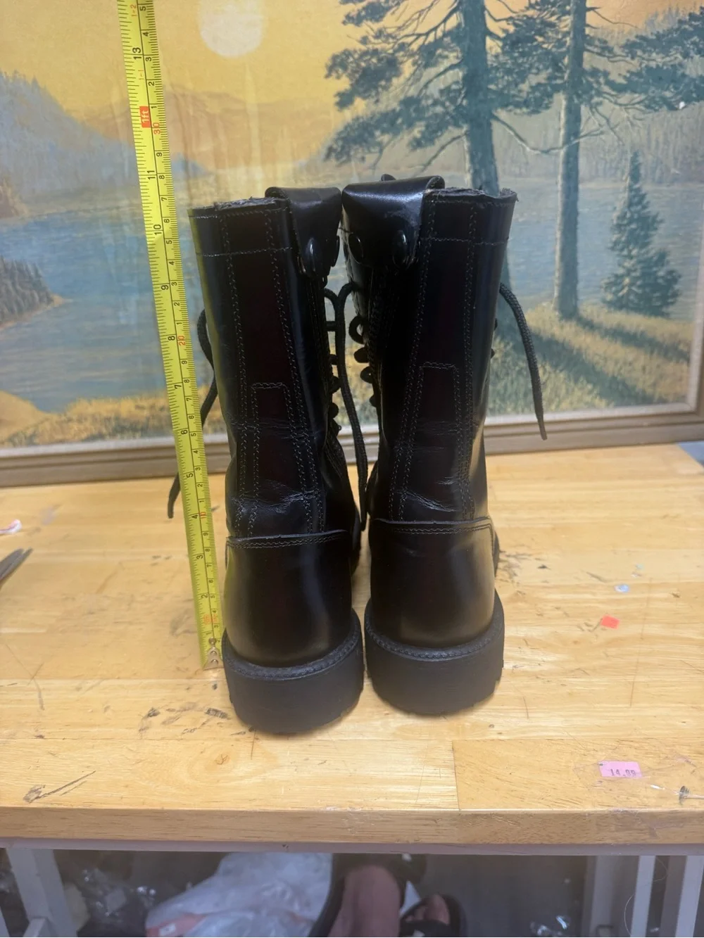 Corcoran 10” black leather jump boots, side zipper, cap toe, size 5R USA stamp